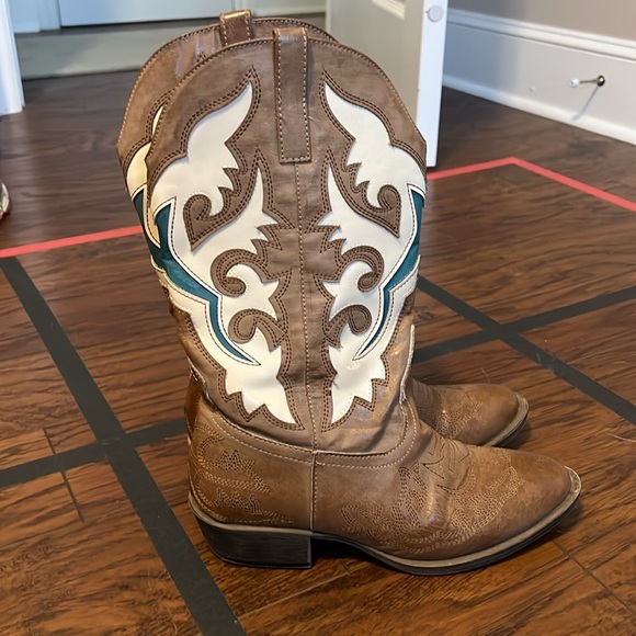 Coconuts by Matisse Women's Stampede Western Cowboy Boot Cognac Tan and Teal - Picture 6 of 8